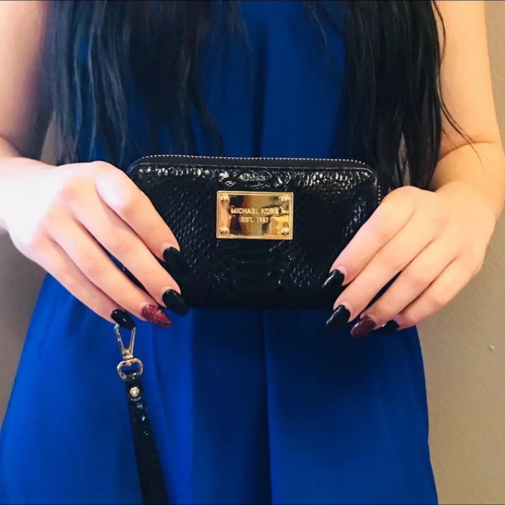 Michael Kors Black Leather Python Pattern Wallet … - image 3